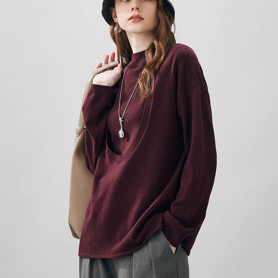 COMOBOCA 100% Wool Women's Oversized U-Neck Sweater