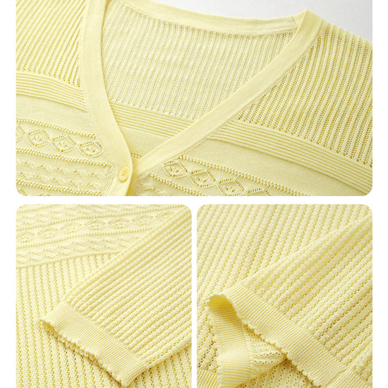 COMOBOCA Women's Pointelle Knit V-Neck Cardigan