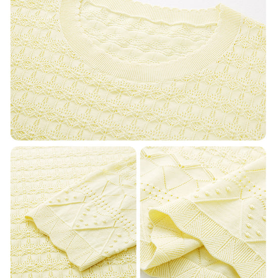 COMOBOCA Women's Openwork Round Neck Knit Sweater