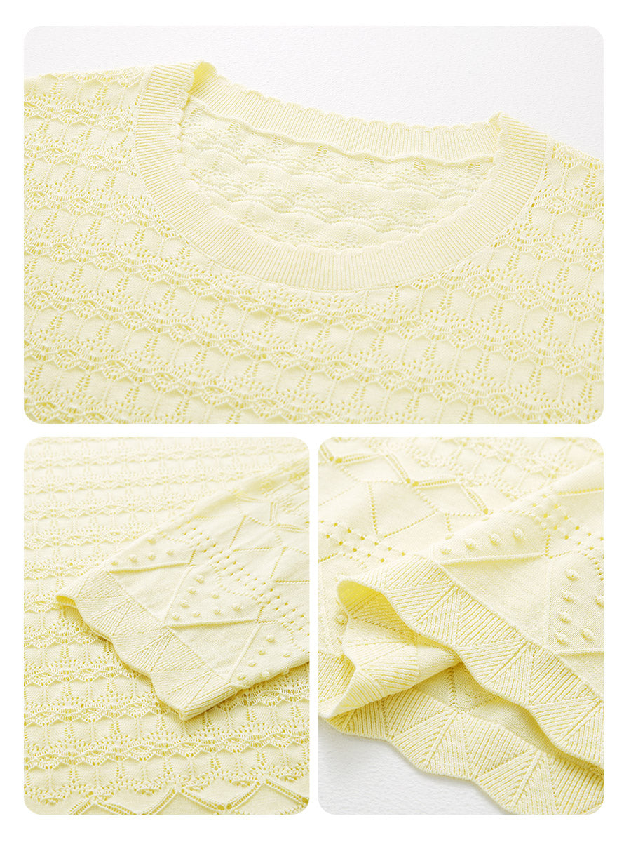 COMOBOCA Women's Openwork Round Neck Knit Sweater