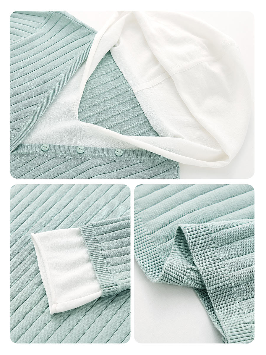 COMOBOCA Women's Layered Ribbed Knit Hooded Henley Top