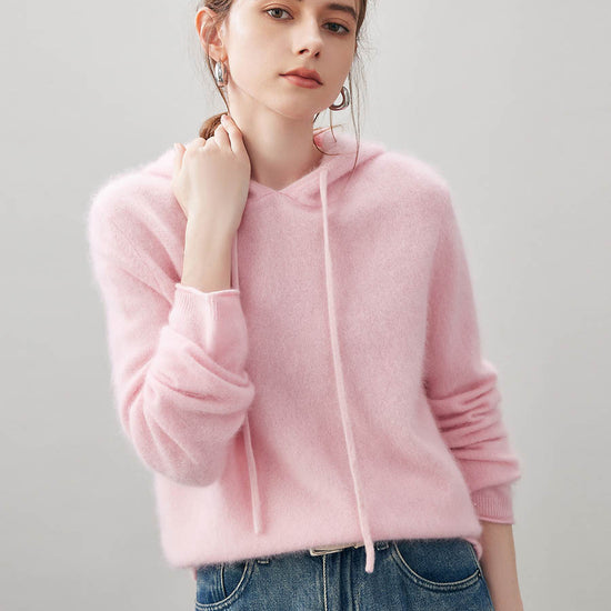 COMOBOCA Women's Wool Fuzzy Hooded Sweater