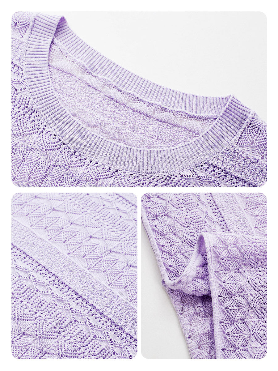 COMOBOCA Women's Openwork Striped Sleeveless Knit T-Shirt