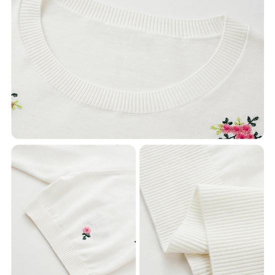 COMOBOCA Women's Floral Embroidery Knit T-Shirt