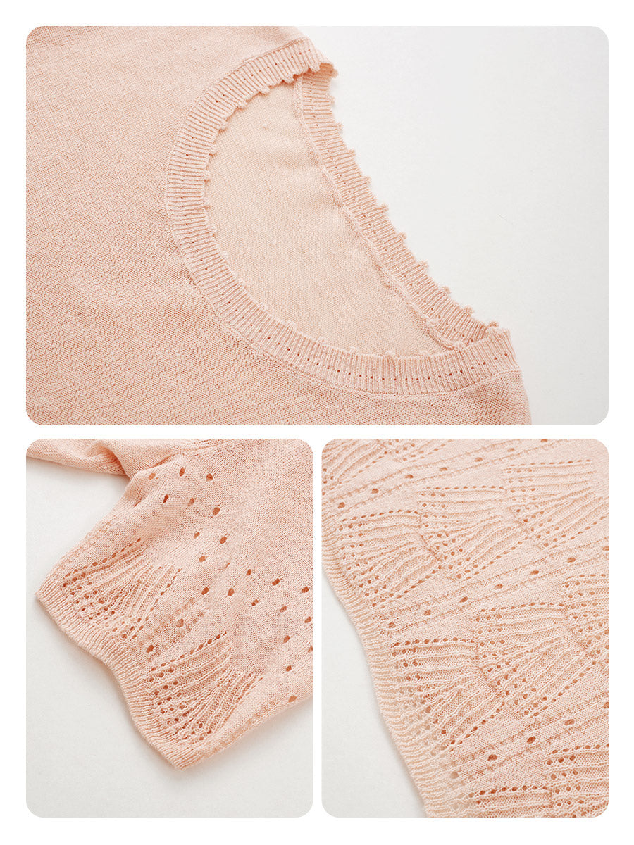 COMOBOCA Women's Sheer Openwork Knit T-Shirt