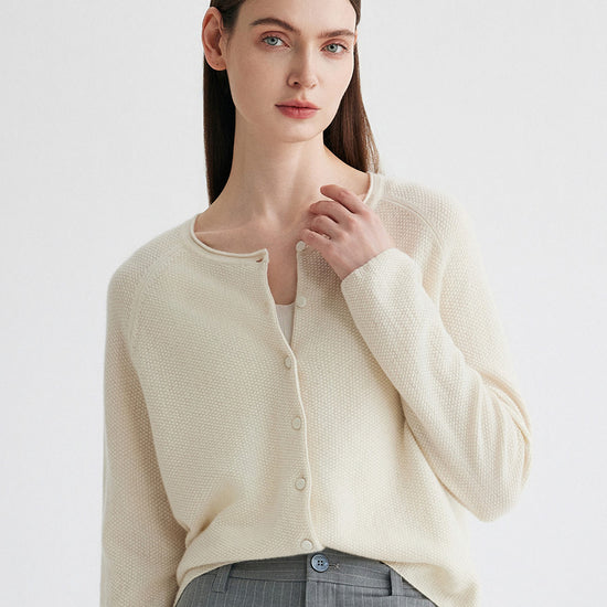COMOBOCA Beige 100% Cashmere Women's Button Front Knit Cardigan