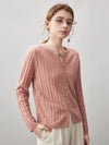 COMOBOCA 100% Cashmere Women's Ribbed Faux Knit Cardigan Sweater