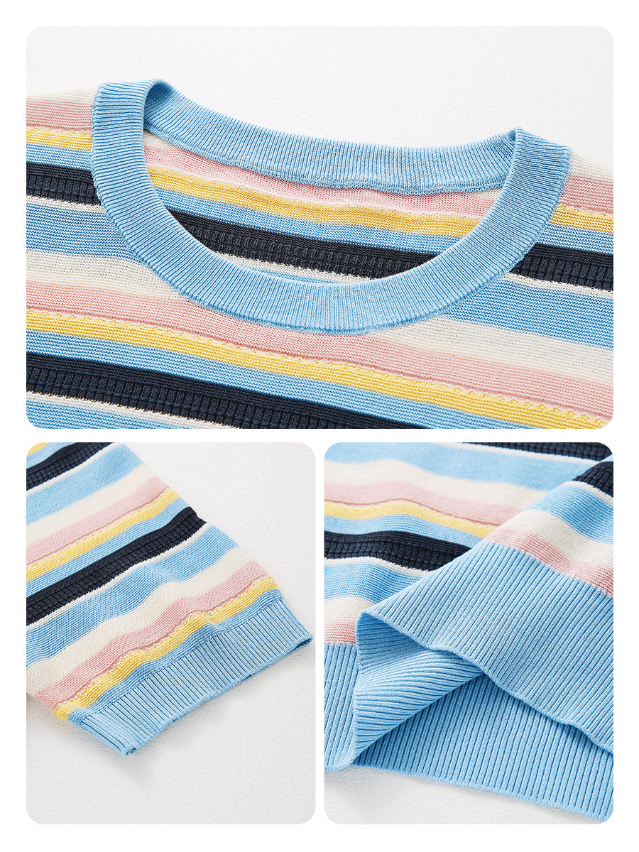 COMOBOCA Women's Multi-Color Stripe Knit T-Shirt