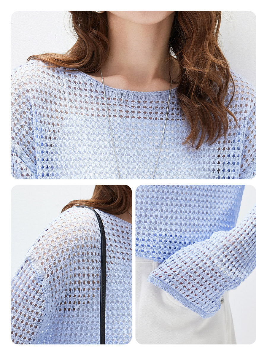 COMOBOCA Women's Sheer Mesh Knit Overpull Top