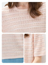 Women’s Round-Neck Linen Blend Hollow-Out Short Sleeve Knit T-Shirt