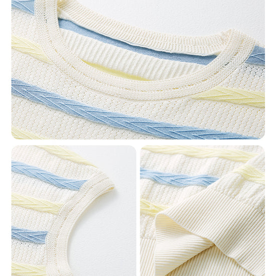 COMOBOCA Women's Striped Knit Cap Sleeve T-Shirt