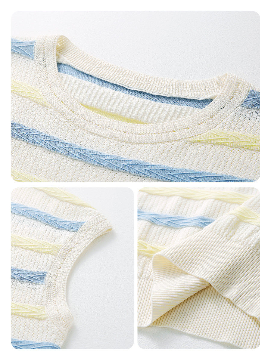 COMOBOCA Women's Striped Knit Cap Sleeve T-Shirt