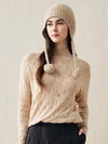 COMOBOCA 100% Cashmere Women's Ear Flap Beanie with Pom-Poms