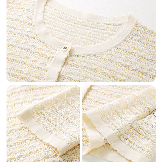 COMOBOCA Women's Scalloped Pointelle Knit Cardigan