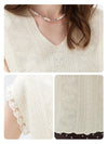 Women’s V-Neck Silk-Cotton Jacquard Knit Short Sleeve T-Shirt