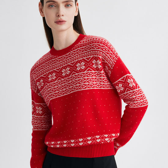 COMOBOCA 100% Cashmere Women's Fair Isle Snowflake Sweater