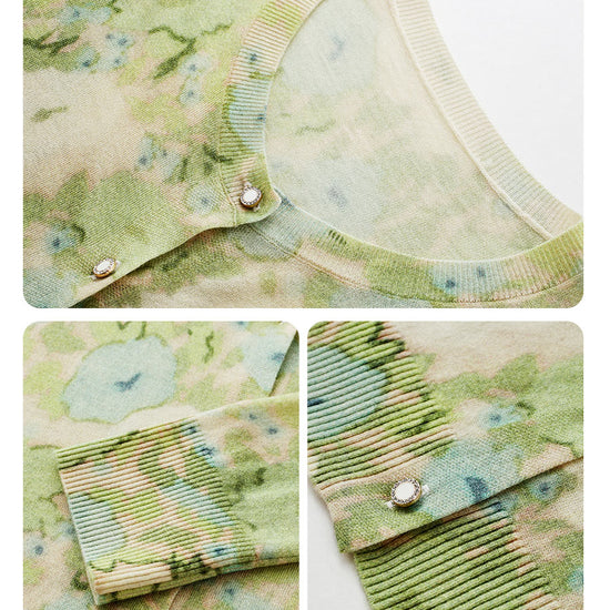 COMOBOCA Women's Watercolor Floral Print Knit Cardigan