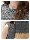 Women's Linen Blend Crew Neck Pointelle Knit Sleeveless Vest
