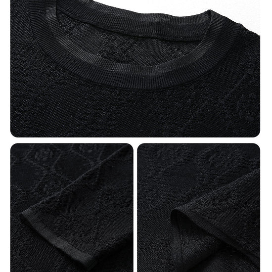 COMOBOCA Women's Textured Sheer Knit Round Neck Sweater