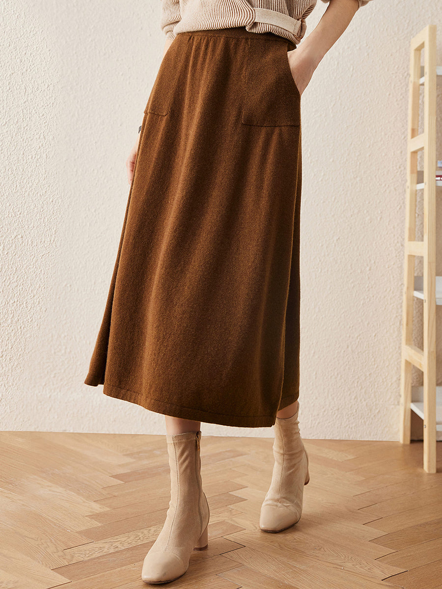 COMOBOCA 100% Cashmere Women's Knit Pleated Skirt