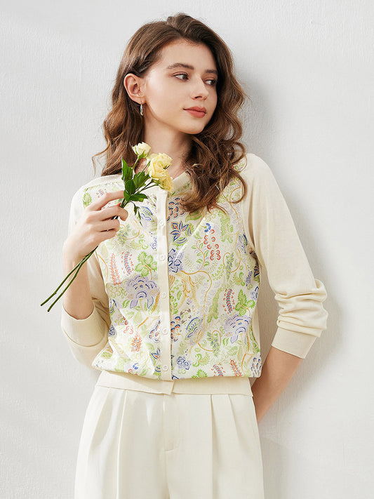 COMOBOCA Women's Floral Ribbed Button-Up Cardigan