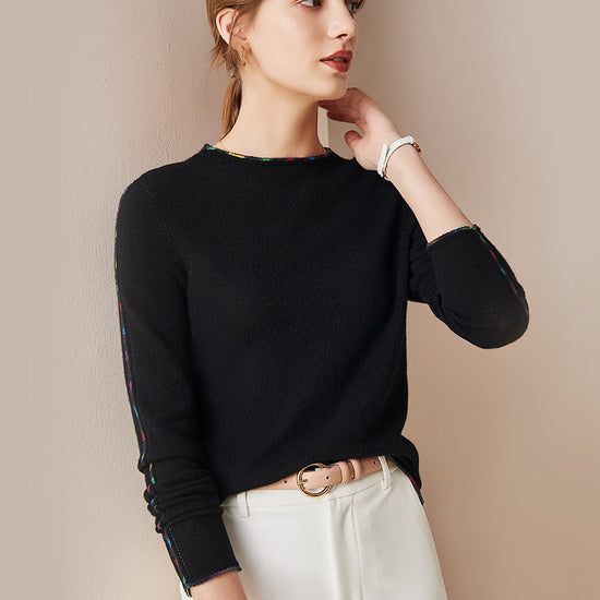 COMOBOCA 100% Cashmere Women's Sweater with Built-in Collar