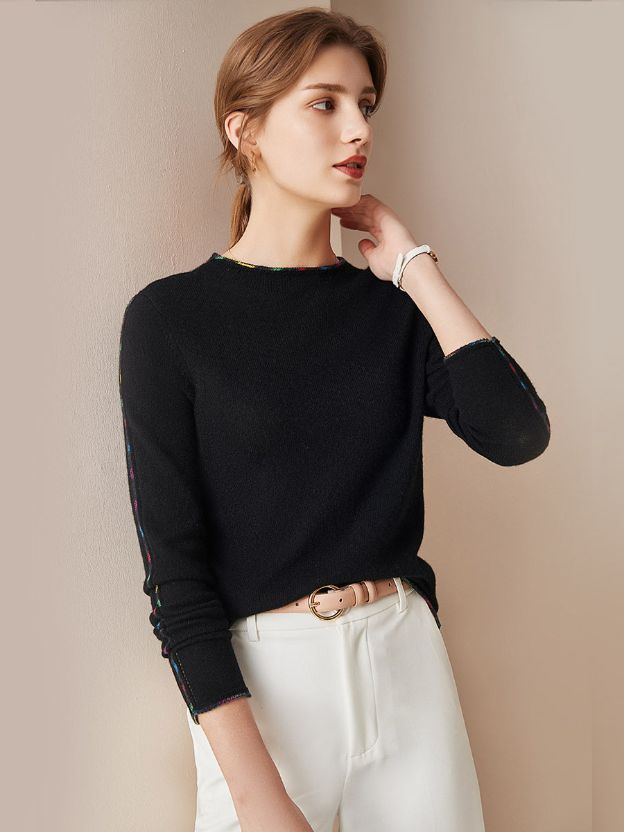 COMOBOCA 100% Cashmere Women's Sweater with Built-in Collar