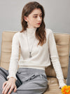 COMOBOCA 100% Wool Women's Ruffled Mock Neck Knit Sweater