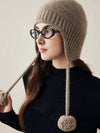 COMOBOCA 100% Cashmere Women's Ear Flap Beanie with Pom-Poms