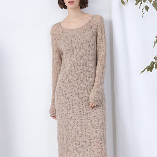 COMOBOCA 100% Cashmere Women's Cable Knit Sweater Dress