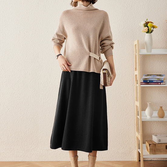 COMOBOCA 100% Cashmere Women's Knit Pleated Skirt