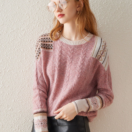 COMOBOCA Pink 100% Cashmere Women's Intricate Sleeve Knit Sweater