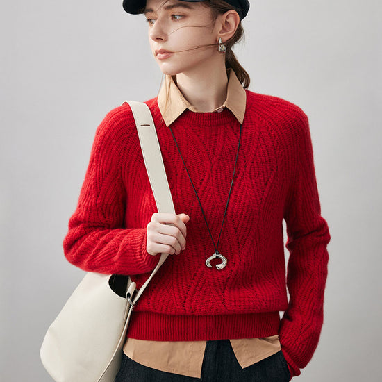 COMOBOCA Red 100% Cashmere Women's Cable Knit Sweater