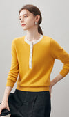 COMOBOCA 100% Cashmere Women's Contrast Trim Button Front Sweater