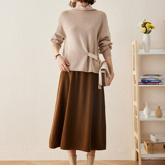 COMOBOCA 100% Cashmere Women's Knit Pleated Skirt