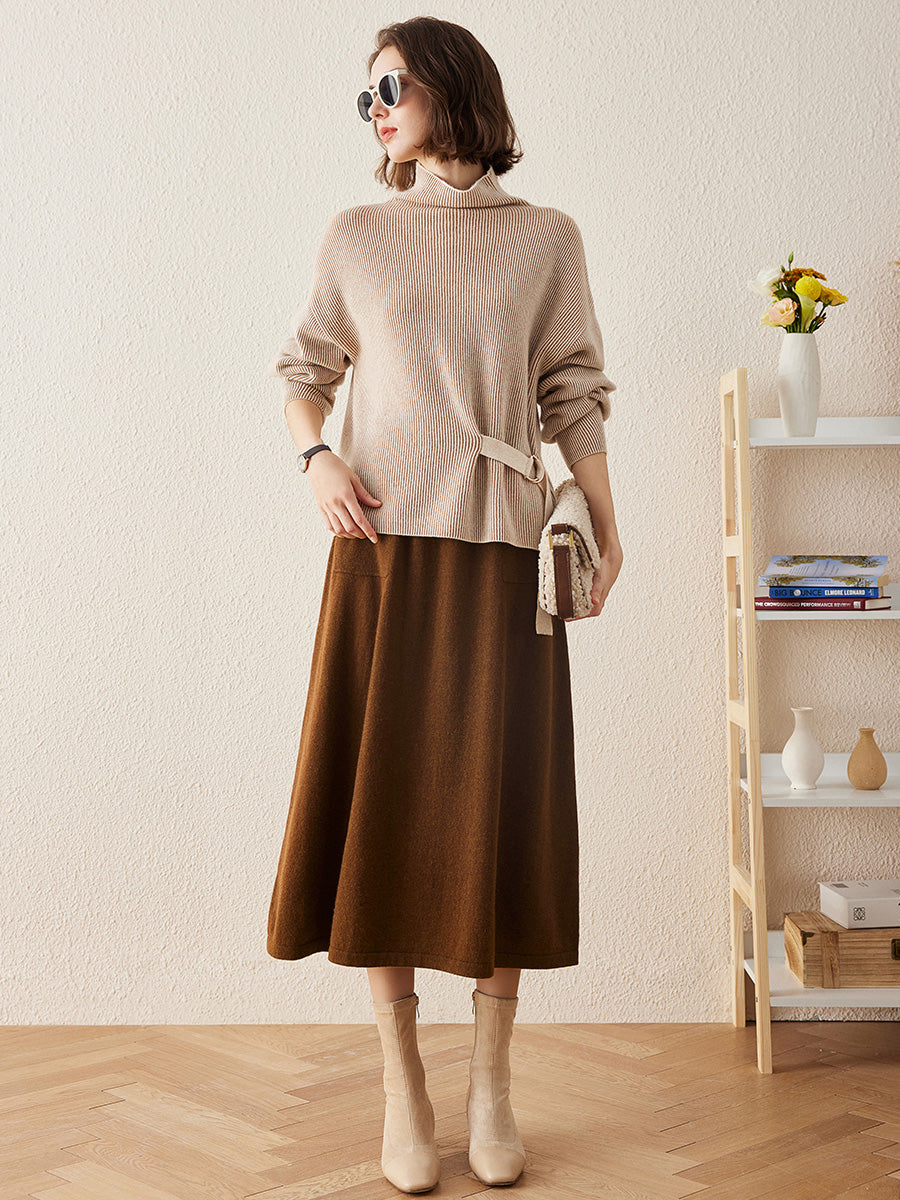 COMOBOCA 100% Cashmere Women's Knit Pleated Skirt