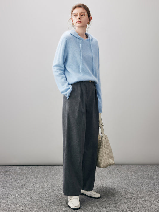 COMOBOCA Women's Wool Fuzzy Hooded Sweater