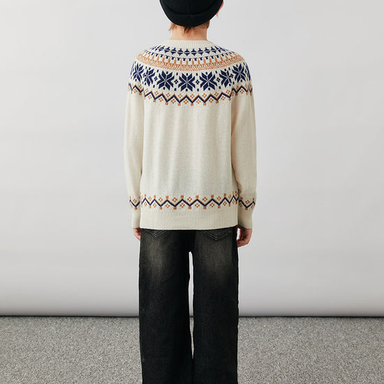 COMOBOCA 100% Wool Kids' Fair Isle Snowflake Round Neck Sweater