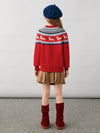 COMOBOCA 100% Wool Kids' Fair Isle Reindeer Round Neck Sweater