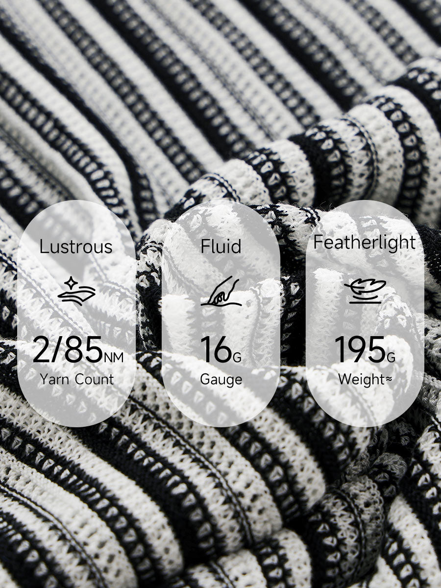 COMOBOCA Women's Striped Mesh Knit Round Neck Sweater