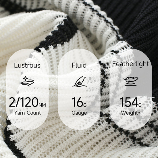 COMOBOCA Women's Asymmetric Stripe Mesh Knit Round Neck Sweater