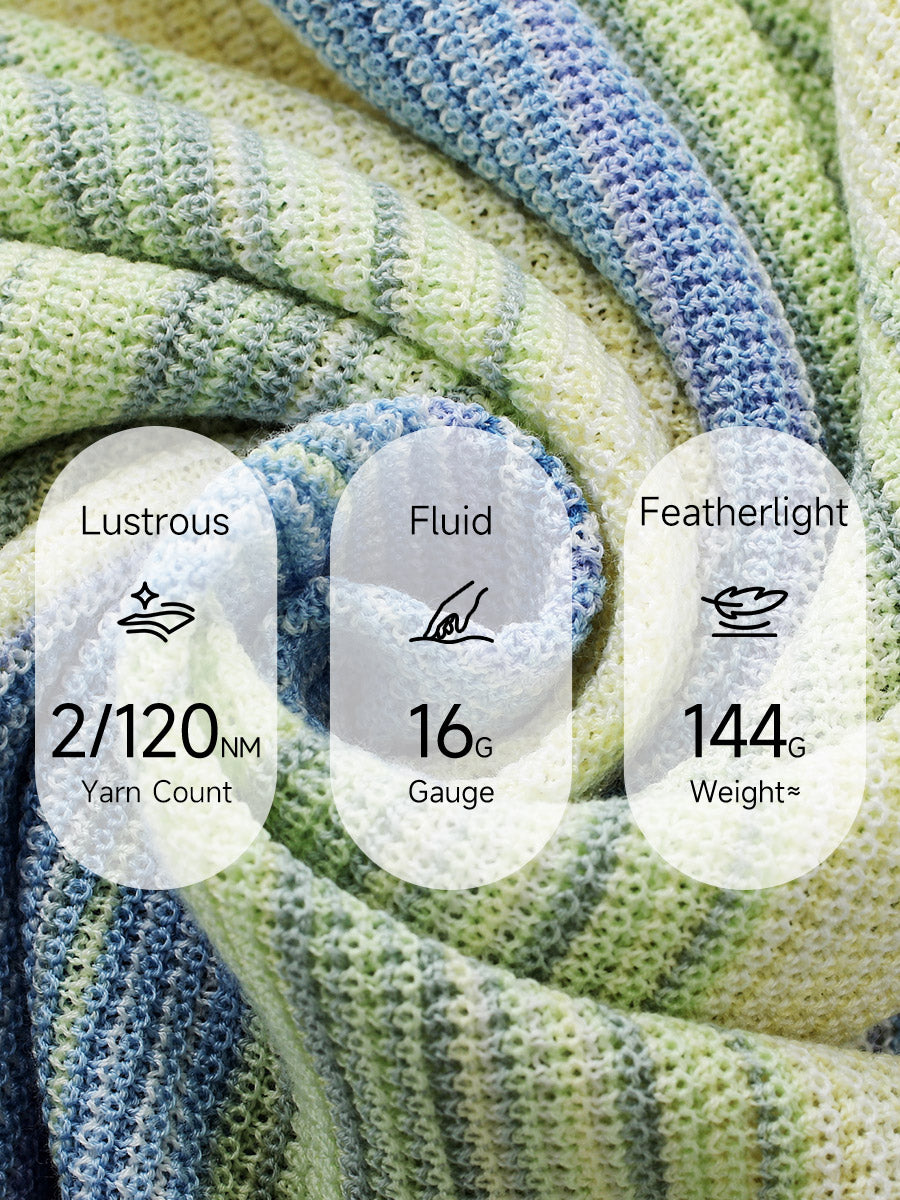 COMOBOCA Women's Gradient Stripe Openwork Knit T-Shirt