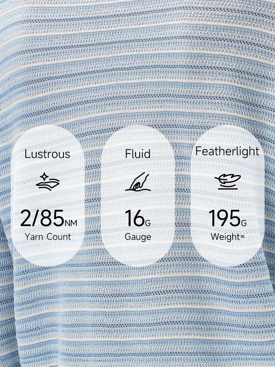 COMOBOCA Women's Striped Mesh Knit Round Neck Sweater