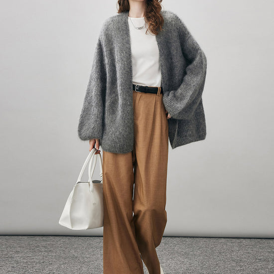 COMOBOCA Women's Mohair Fluffy Open Front Cardigan
