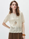 COMOBOCA Cream Women's Sheer Openwork Knit T-Shirt