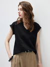 Women’s V-Neck Silk-Cotton Jacquard Knit Short Sleeve T-Shirt