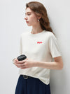 Women's crew neck short-sleeve knitted T-shirt with embroidery