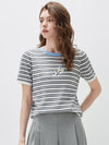 COMOBOCA Women's Embroidery Striped Knit Top