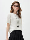 Women’s Round-Neck Linen Blend Hollow-Out Short Sleeve Knit T-Shirt