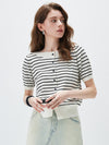 COMOBOCA Black Women's Striped Short Sleeve Knit Cardigan